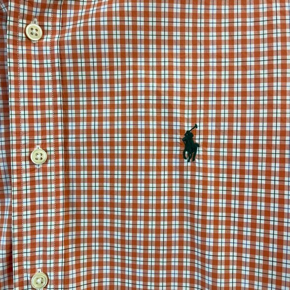 Ralph Lauren Men's Orange/White Plaid Cotton Button-Down Shirt with Logo, XL - Picture 6 of 13